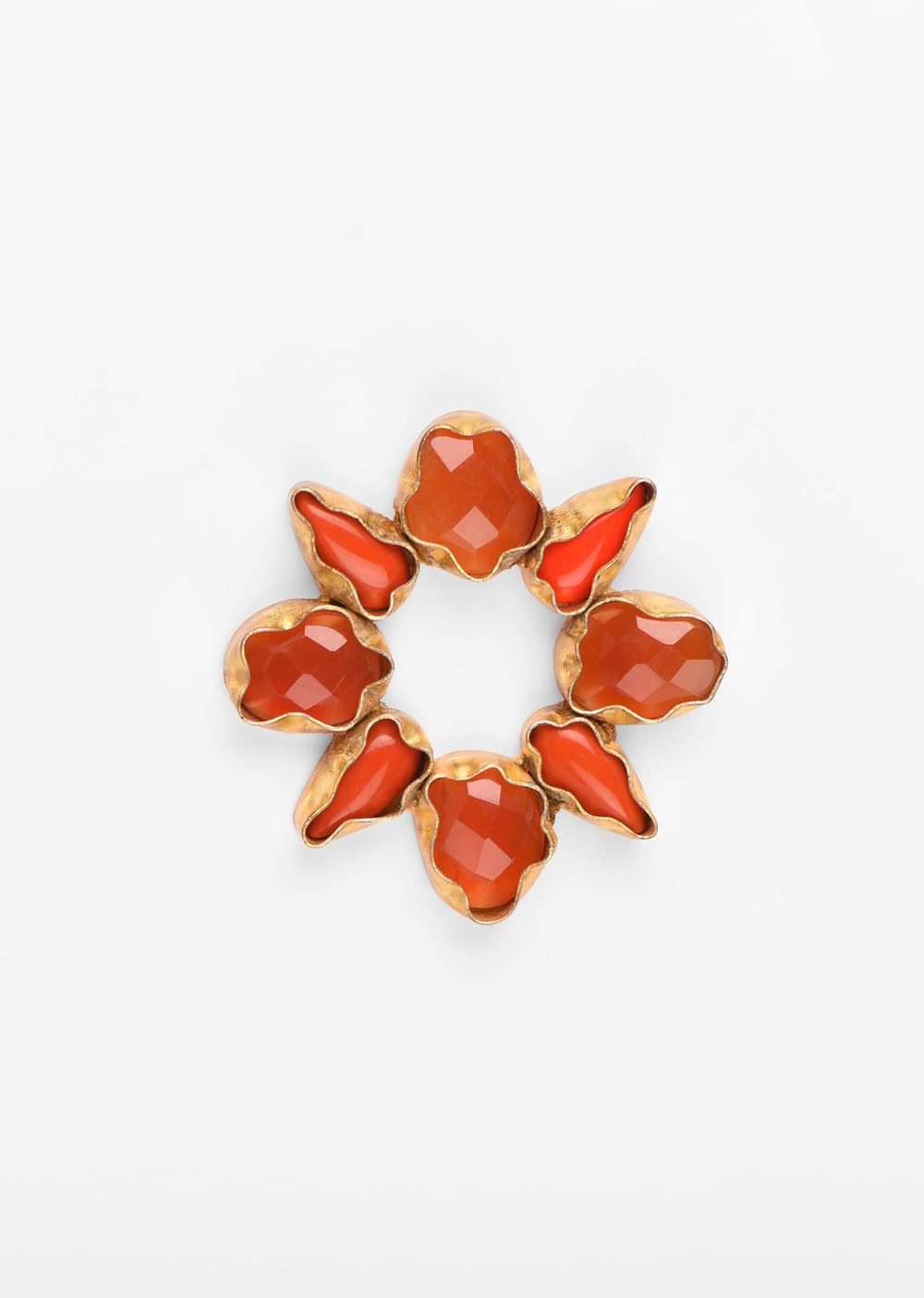 Coral Semi Precious Stone Studded Earrings On A Gold Plated Base