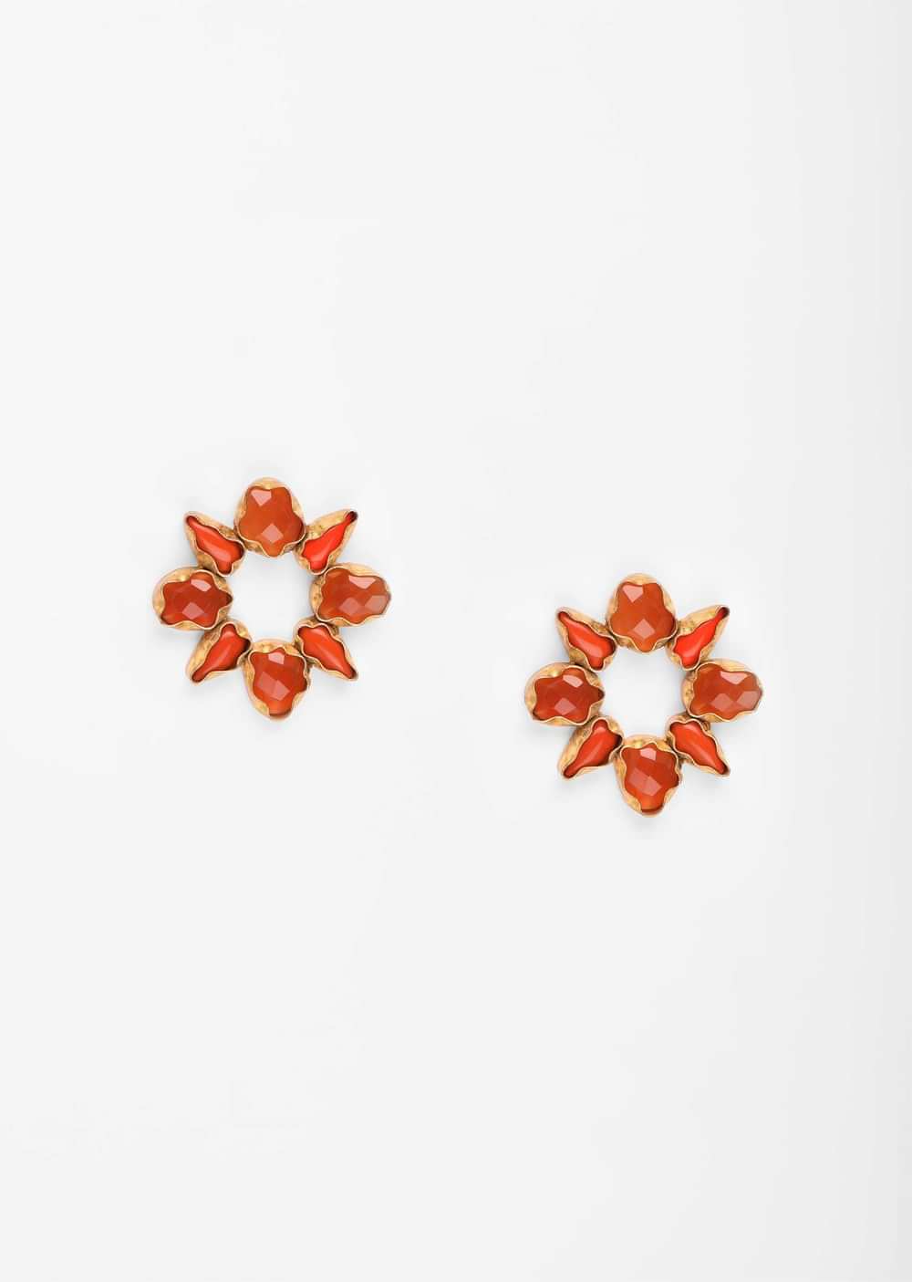 Coral Semi Precious Stone Studded Earrings On A Gold Plated Base