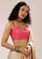 Coral Sleeveless Blouse In Raw Silk With Corset Neckline And Straps On The Shoulder