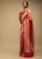 Coral Two Toned Saree In Pure Handloom Silk With Woven Floral Design In Diagonal Pattern