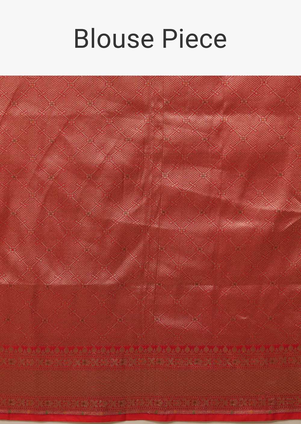 Coral Two Toned Saree In Pure Handloom Silk With Woven Floral Design In Diagonal Pattern