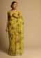 Corn Yellow Saree In Organza With Floral Print All Over And Moti Embroidered Border Along With Unstitched Blouse