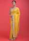 Corn Yellow Saree In Silk With Gotta Patches And Green Silk Blouse Online - Kalki Fashion