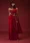 Cranberry Red Ready Pleated Saree With A Multicolored Hand Embroidered Blouse And Belt