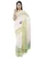 Cream banarasi saree with green floral printed border only on Kalki