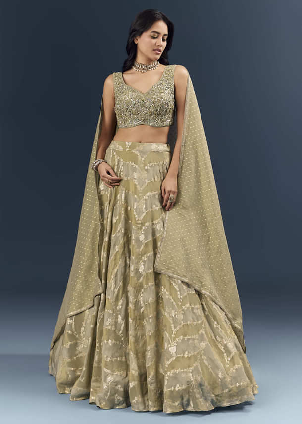 Cream Banarasi Silk Bridesmaid Lehenga With Heavy Hand Embroidery