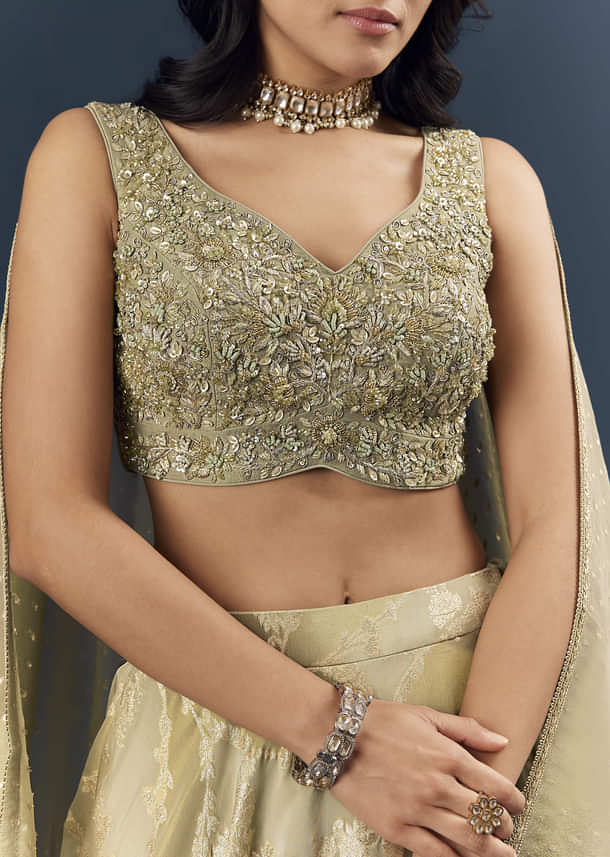 Cream Banarasi Silk Bridesmaid Lehenga With Heavy Hand Embroidery