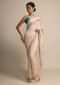 Cream Beige Georgette Saree With Thread Work All Over Online - Kalki Fashion