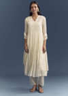 Cream Chinon Anarkali Suit With Moti And Thread Embroidery