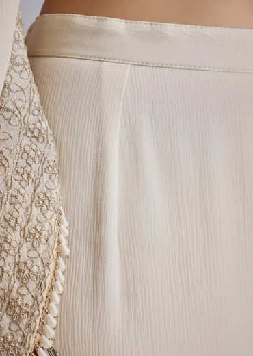 Cream Chinon Moti Work Kurta Sharara Suit With Dupatta