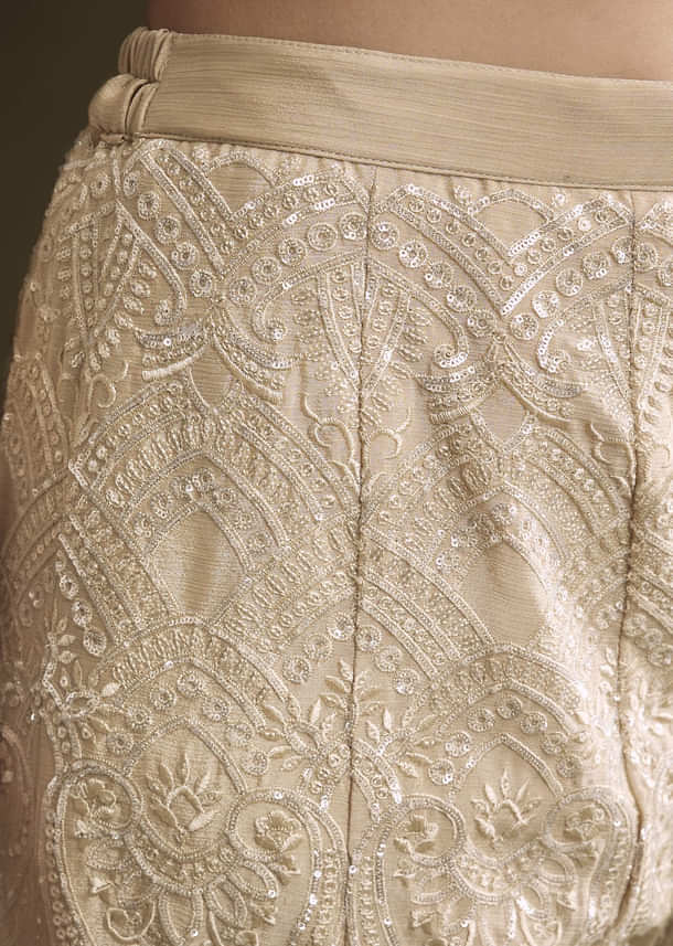 Cream Chinon Palazzo Suit With Sequins And Resham Work Cream Chinon Palazzo Suit With Sequins And Resham Work