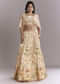 Cream Crepe Crop Top And Printed Skirt Set With Beads Embroidery