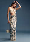 Cream Crepe Saree With Black Floral Print And Embroidery