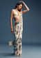 Cream Crepe Saree With Black Floral Print And Embroidery