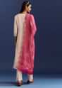 Cream Dola Silk Kurta With Gotta Work And Bandhani Pink Dupatta