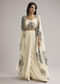 Cream Floral Cape Set With Crop Top And Skirt