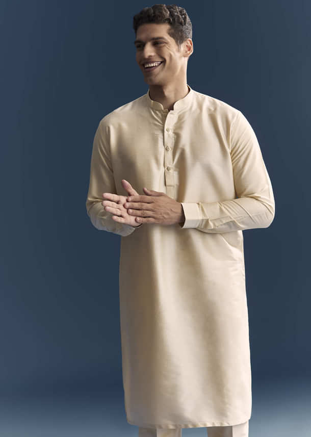 Cream Jacquard Kurta Jacket Set For Men With Printed Jacket Cream Jacquard Kurta Jacket Set For Men With Printed Jacket