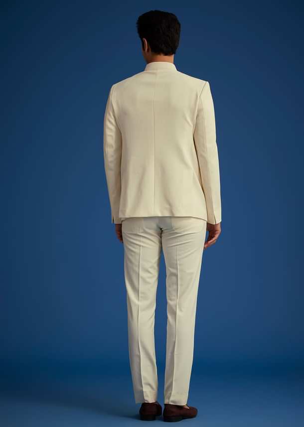 Cream Jodhpuri Suit With Handwork Collar Cream Jodhpuri Suit With Handwork Collar