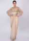Cream net saree with embroidered  tasseled cape only on kalki