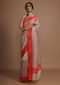 Cream Saree With Red Border And Resham Embroidered Floral Jaal Online - Kalki Fashion