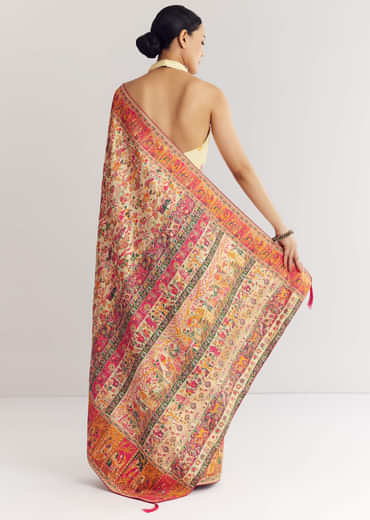 Cream Saree With Traditional Woven Elements