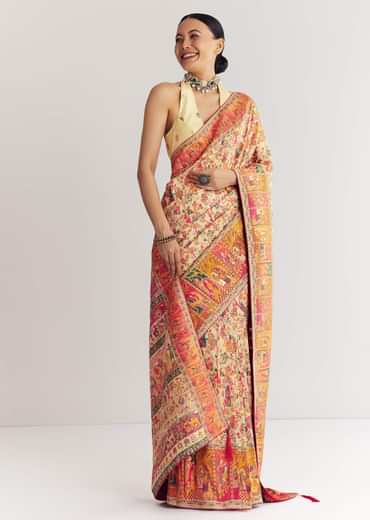 Cream Saree With Traditional Woven Elements