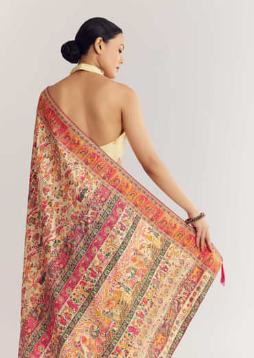 Cream Saree With Traditional Woven Elements