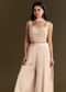 Cream Satin Bustier Palazzo Suit With Choker Dupatta