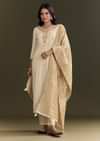 Cream Silk Embroidered Kurta Pant With Banarasi Dupatta