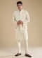 Cream Silk Jacket Kurta Set with Resham Work