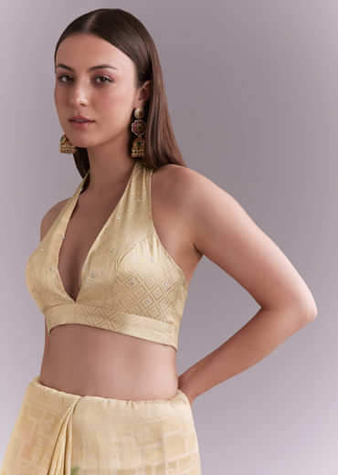 Cream Silk Saree With Floral Motifs And Gota Work