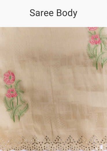 Cream Silk Saree With Floral Motifs And Gota Work