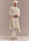 Cream Silk Sherwani For Groom With Floral And Vine Embroidery