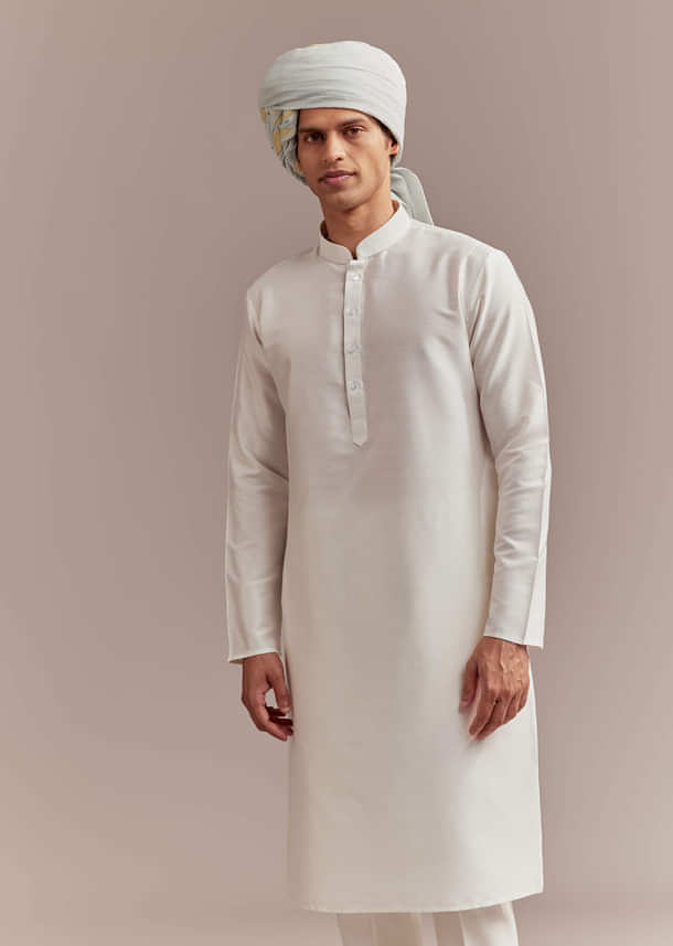 Cream Silk Sherwani For Groom With Handcrafted Embroidery