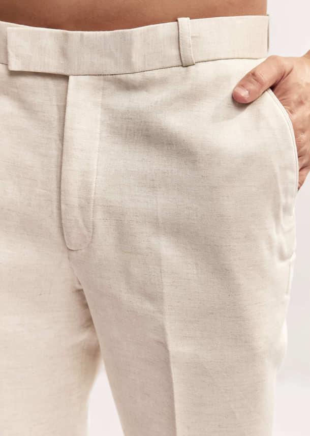 Cream Textured Linen Jodhpuri Set For Men Cream Textured Linen Jodhpuri Set For Men