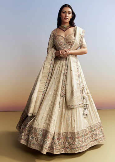 Cream Tissue Embroidered Bridesmaid Lehenga