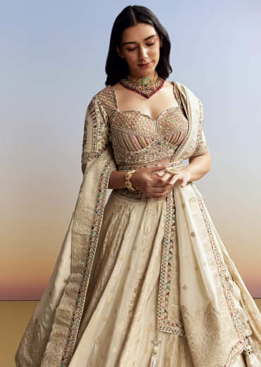Cream Tissue Embroidered Bridesmaid Lehenga