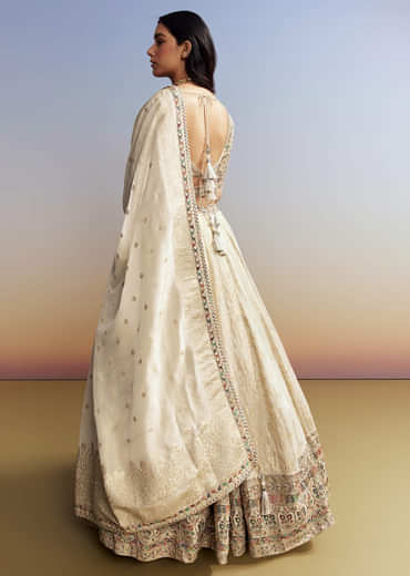 Cream Tissue Embroidered Bridesmaid Lehenga