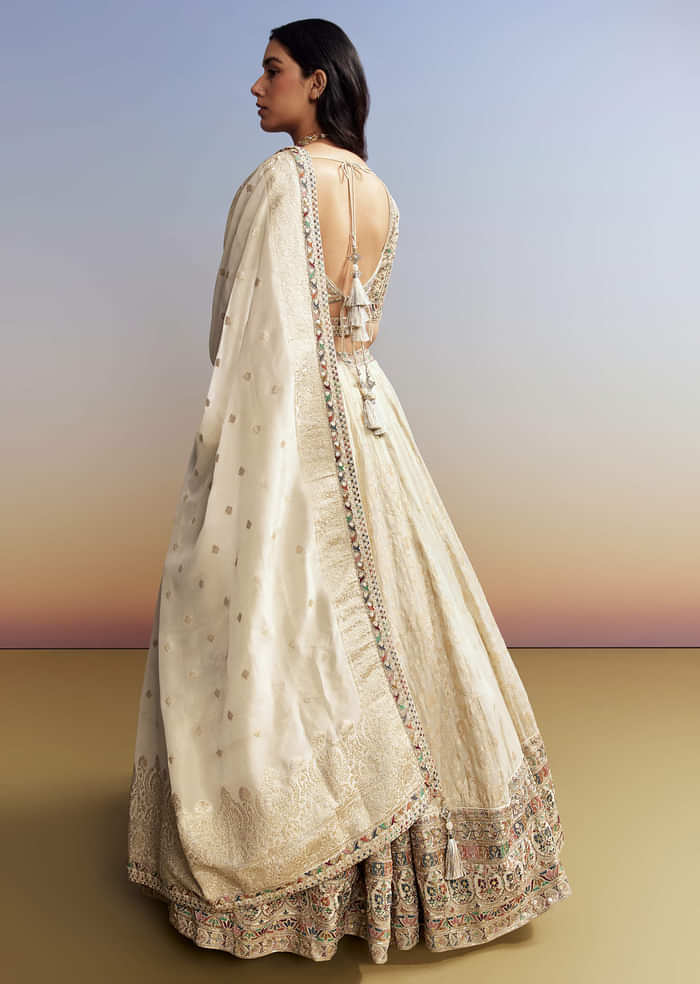 Cream Tissue Embroidered Bridesmaid Lehenga