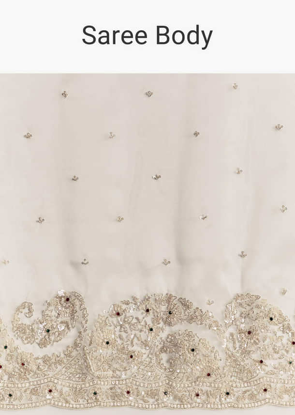 Cream Tissue Saree With Sequins Floral Embroidery