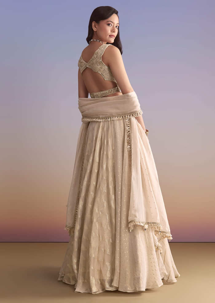 Cream Tissue Silk Bridesmaid Lehenga With Zardosi Embroidery