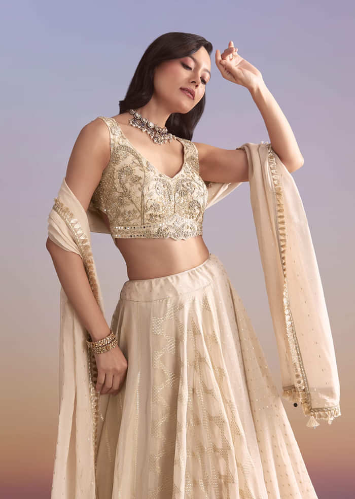 Cream Tissue Silk Bridesmaid Lehenga With Zardosi Embroidery