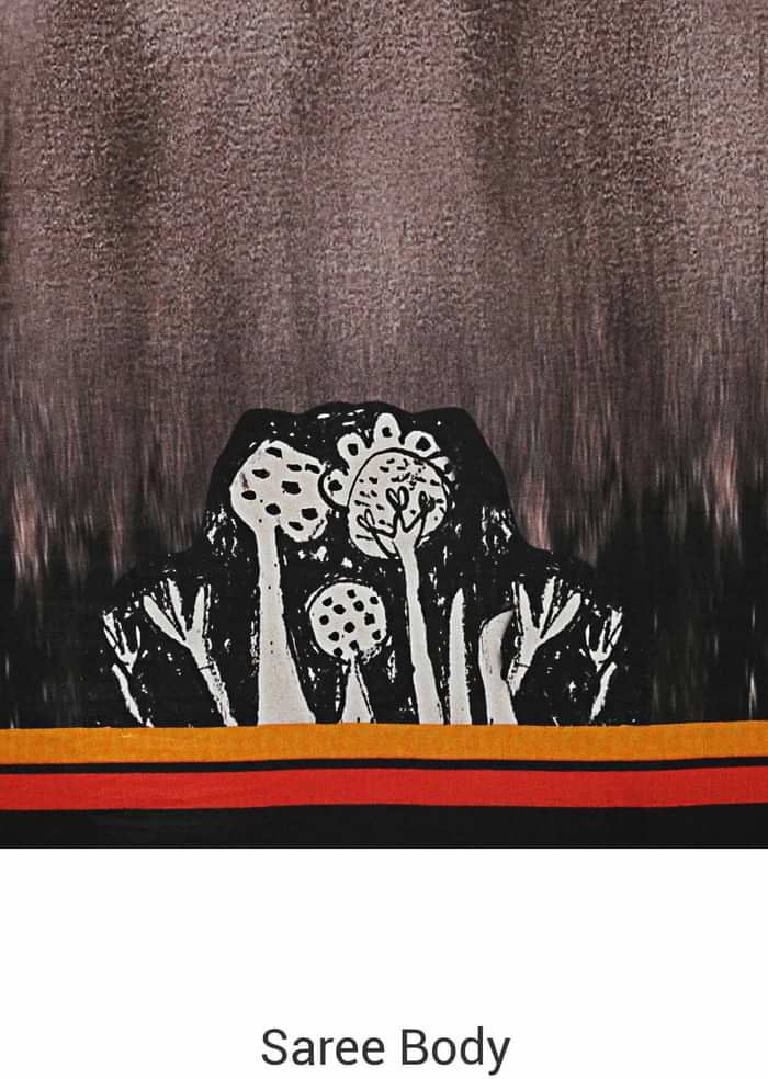 Cream, Grey And Black Shaded Saree With Printed Pallu And Border Online - Kalki Fashion