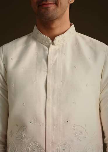 Cream And Pink Ombre Embroidered Silk Jacket Set