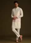 Cream And Pink Ombre Embroidered Silk Jacket Set