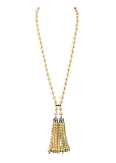 Cream And Silver Pearl Necklace With Pearl Tassel