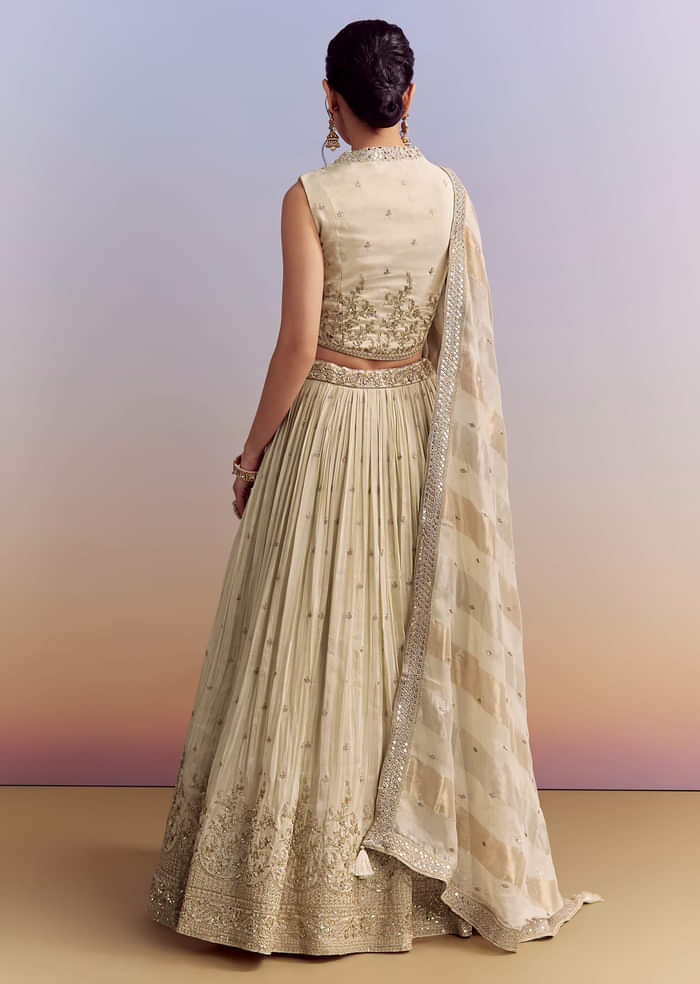 Cream Chinon Bridesmaid Lehenga With Tissue Dupatta