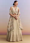 Cream Chinon Bridesmaid Lehenga With Tissue Dupatta