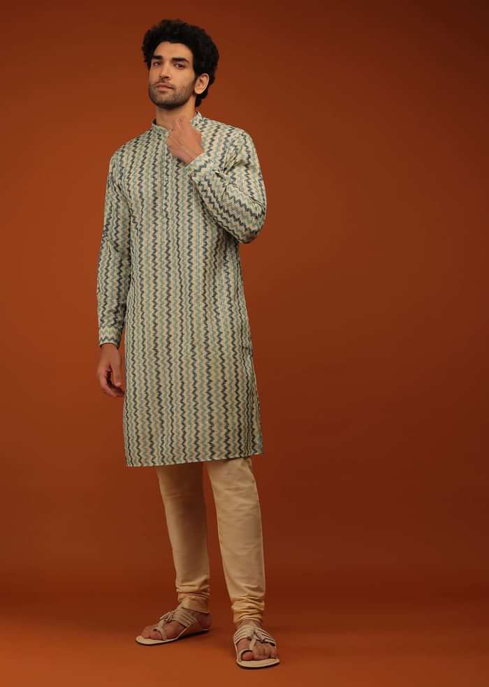 Cream Hand Block Print Kurta Set