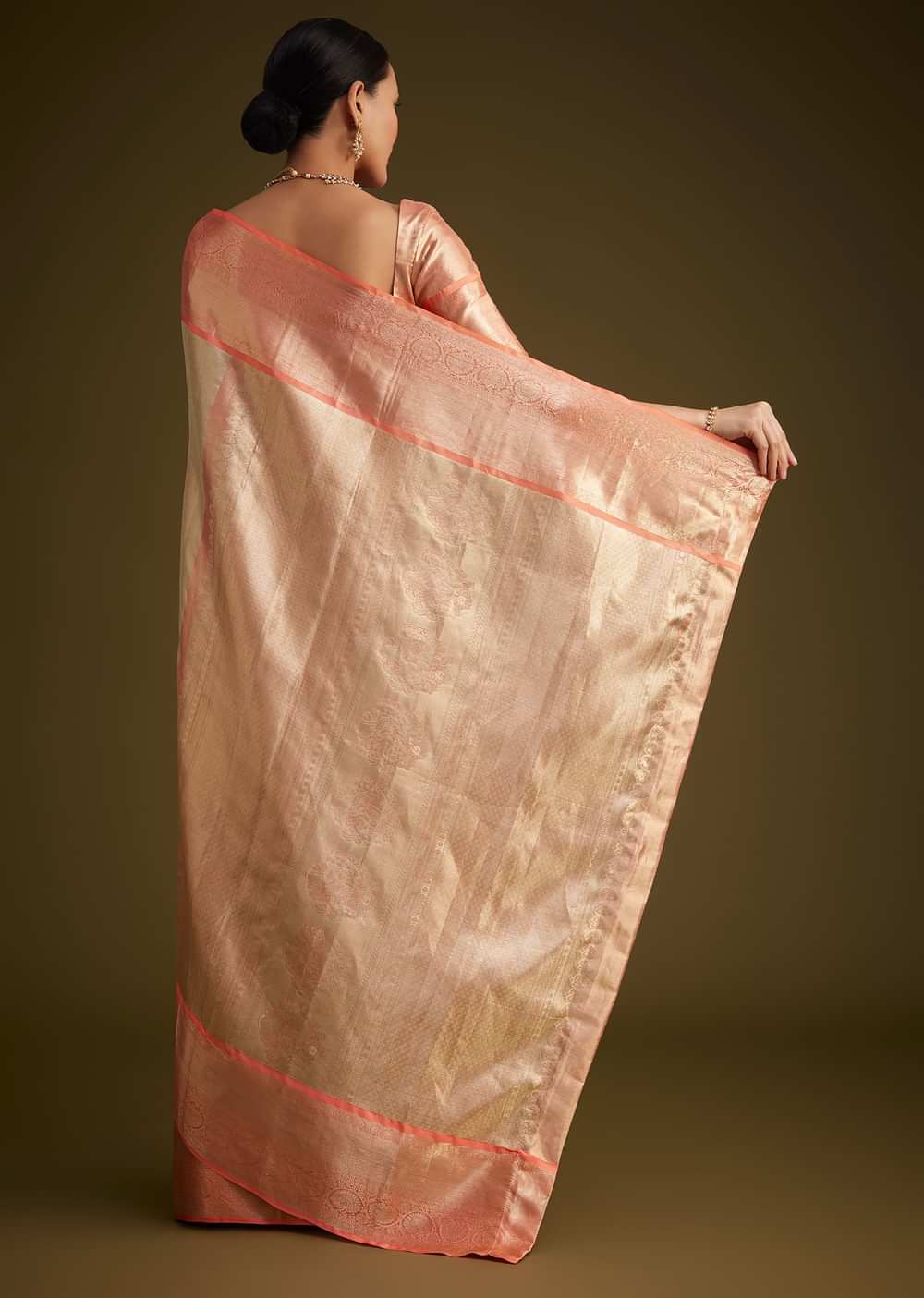 Cream Kanjivaram Silk Saree With Contrast Border And Pallu